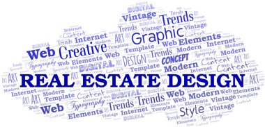 Gayrimenkul tasarım kelime bulut. Yalnızca metin ile yapılan wordcloud.