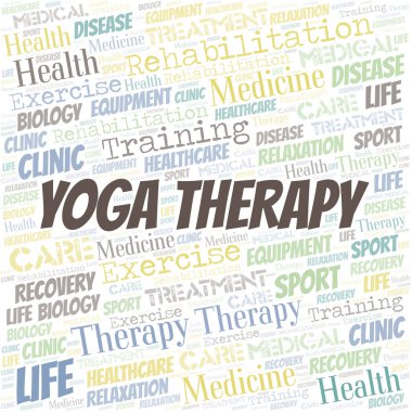 Yoga Terapi kelime bulutu. Yalnızca metin ile yapılan Wordcloud.