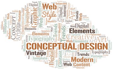 Kavramsal tasarım kelime bulutu. Yalnızca metin ile yapılan wordcloud.