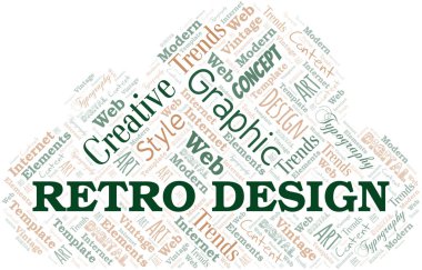 Retro tasarım kelime bulutu. Yalnızca metin ile yapılan wordcloud.