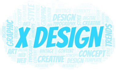 X Design kelime bulutu. Yalnızca metin ile yapılan wordcloud.