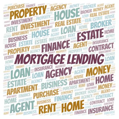 Mortgage Kredi kelime bulut. Yalnızca metinle yapılan Wordcloud.