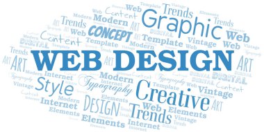 Web tasarım kelime bulutu. Yalnızca metin ile yapılan wordcloud.