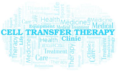 Hücre transferi terapi kelime bulutu. Yalnızca metin ile yapılan wordcloud.