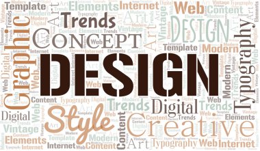 Tasarım kelime bulutu. Yalnızca metin ile yapılan wordcloud.