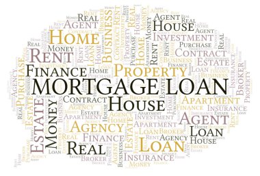 Mortgage Kredisi kelime bulut. Yalnızca metinle yapılan Wordcloud.