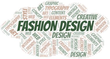 Moda tasarım kelime bulutu. Yalnızca metin ile yapılan wordcloud.