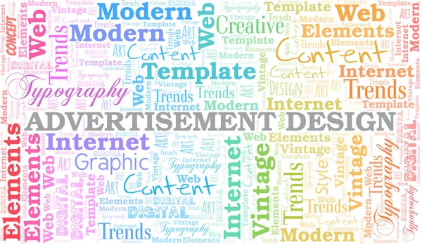 Advertisement Design word cloud. Wordcloud made with text only. — Stock Vector