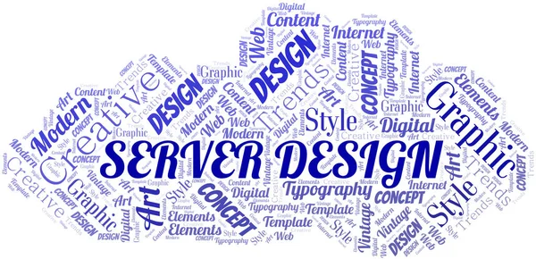 Server Design word cloud. Wordcloud realizzato solo con testo . — Vettoriale Stock