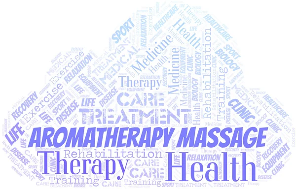Aromatherapie Massage woordwolk. Wordcloud gemaakt met alleen tekst. — Stockvector