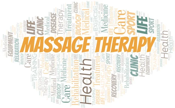 Massaggio Terapia parola nuvola. Wordcloud realizzato solo con testo . — Vettoriale Stock