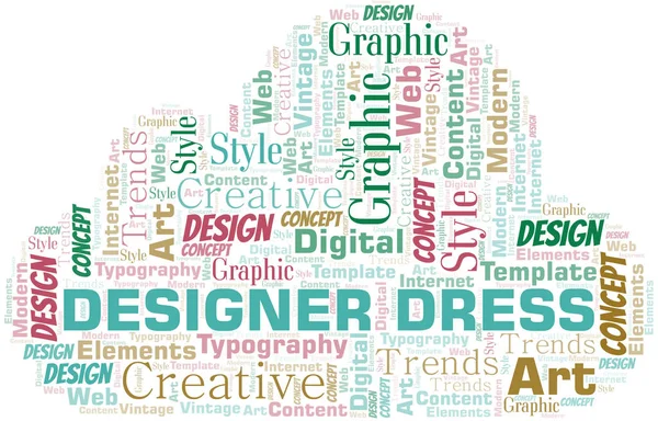 Designer Dress word cloud. Wordcloud made with text only. — Stock Vector