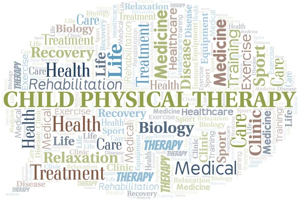 Child Physical Therapy word cloud. Wordcloud made with text only. — Stock Vector