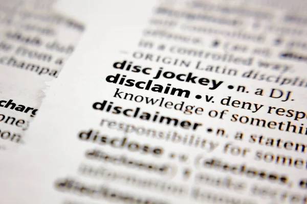 Word or phrase disclaim in a dictionary. — Stock Photo, Image