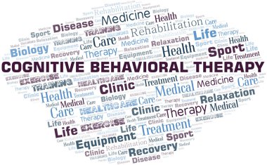 Bilişsel davranışsal terapi kelime bulutu. Yalnızca metin ile yapılan wordcloud.
