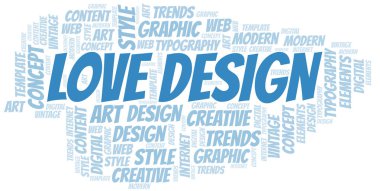 Aşk tasarım kelime bulutu. Yalnızca metin ile yapılan wordcloud.