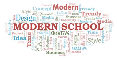 Modern Okul kelime bulutu. Yalnızca metinle yapılan Wordcloud.