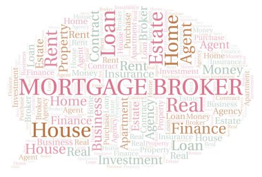 Mortgage Broker kelime bulutu. Yalnızca metin ile yapılan Wordcloud.