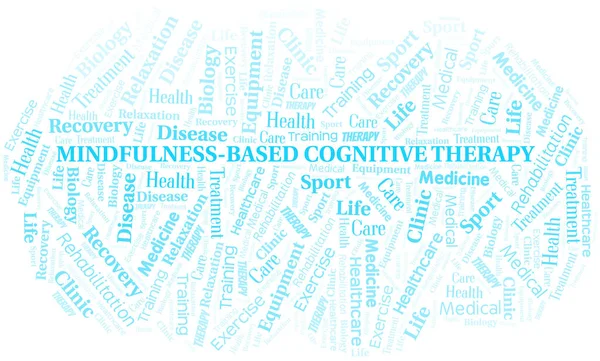 Mindfulness-Based Cognitive Therapy word cloud. Wordcloud made with text only. — Stock Vector