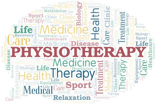 Physiotherapy word cloud. Wordcloud made with text only. — Stock Vector