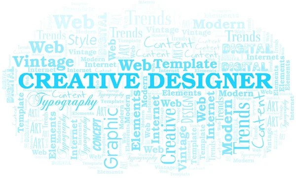 Creative Designer nuvem de palavras. Wordcloud feito apenas com texto . —  Vetores de Stock