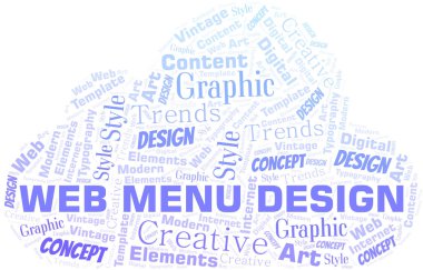 Web menüsü tasarım kelime bulutu. Yalnızca metin ile yapılan wordcloud.