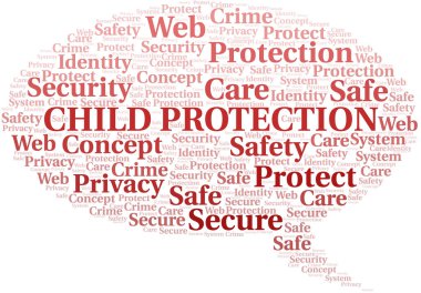 Çocuk koruma kelime bulutu. Yalnızca metin ile yapılan wordcloud.