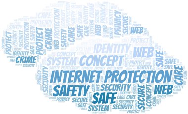 Internet Protection kelime bulutu. Yalnızca metinle yapılan Wordcloud.
