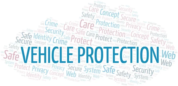 Protecția vehiculului cuvânt cloud. Wordcloud realizat numai cu text . — Vector de stoc