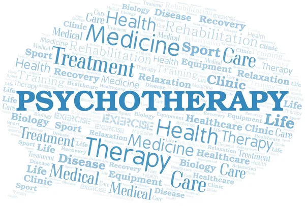Psychotherapy word cloud. Wordcloud made with text only. — Stock Vector