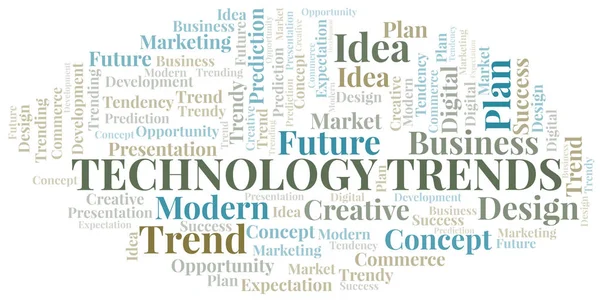 Tecnologia Trends word cloud. Wordcloud realizzato solo con testo . — Vettoriale Stock