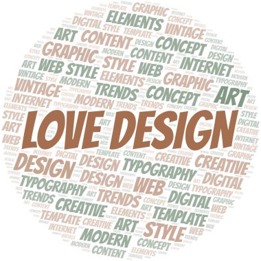 Aşk tasarım kelime bulutu. Yalnızca metin ile yapılan wordcloud.