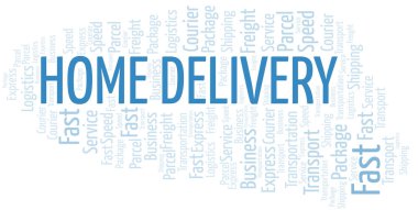 Eve Teslim kelime bulut. Yalnızca metinle yapılan Wordcloud.