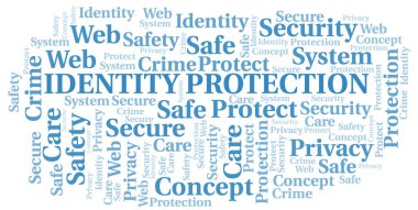Kimlik Koruma kelime bulut. Yalnızca metinle yapılan Wordcloud.