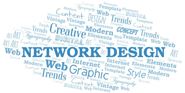 Network Design parola cloud. Wordcloud realizzato solo con testo . — Vettoriale Stock