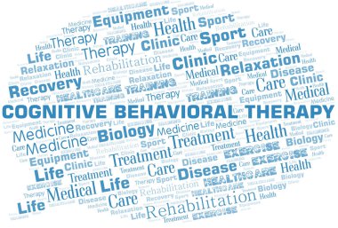 Bilişsel davranışsal terapi kelime bulutu. Yalnızca metin ile yapılan wordcloud.