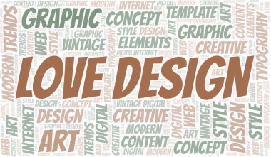 Aşk tasarım kelime bulutu. Yalnızca metin ile yapılan wordcloud.