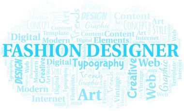 Moda Tasarımcısı kelime bulutu. Yalnızca metin ile yapılan wordcloud.