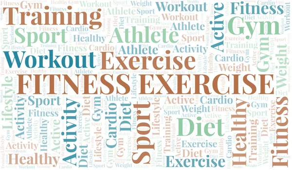 Fitness Exercício nuvem de palavras. Wordcloud feito apenas com texto . —  Vetores de Stock