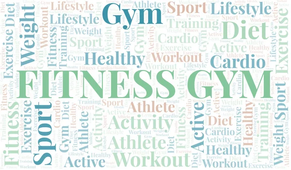 Fitness Gimnasio palabra nube. Wordcloud hecho solo con texto . — Archivo Imágenes Vectoriales