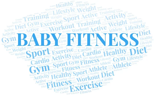 Baby Fitness Ordmoln. Wordcloud gjort med endast text. — Stock vektor