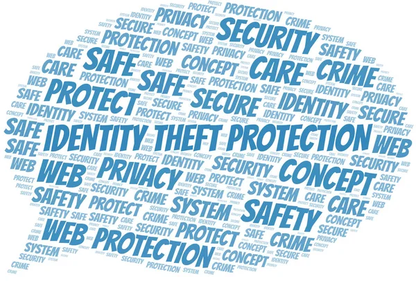 Proteção contra roubo de identidade nuvem de palavras. Wordcloud feito apenas com texto . — Vetor de Stock