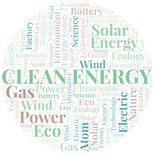 Ren energi ord moln. Wordcloud gjort med endast text. — Stock vektor