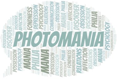 Fotomania kelime bulut. Yalnızca metinle yapılan mani türü.