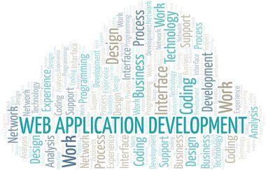 Web Uygulama Geliştirme kelime bulut. Yalnızca metinle yapılan Wordcloud.