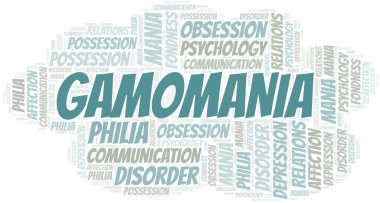 Gamomania kelime bulutu. Yalnızca metinle yapılan mani türü.