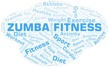 Zumba Fitness kelime bulut. Yalnızca metinle yapılan Wordcloud.