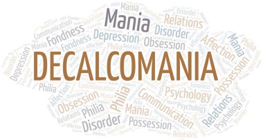 Decalcomania kelime bulut. Yalnızca metinle yapılan mani türü.