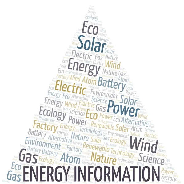 Informacja energetyczna słowo chmura. Wordcloud wykonane tylko z tekstem. — Wektor stockowy
