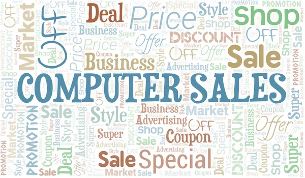 Υπολογιστικό σύννεφο πωλήσεων του υπολογιστή. Σύννεφοcloud φτιαγμένο με κείμενο. — Διανυσματικό Αρχείο